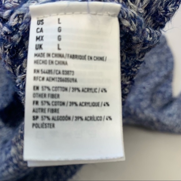 Americal Eagle WomansV Neck Sweater Large Blue White Cotton Blend Loose Knit - Picture 6 of 9